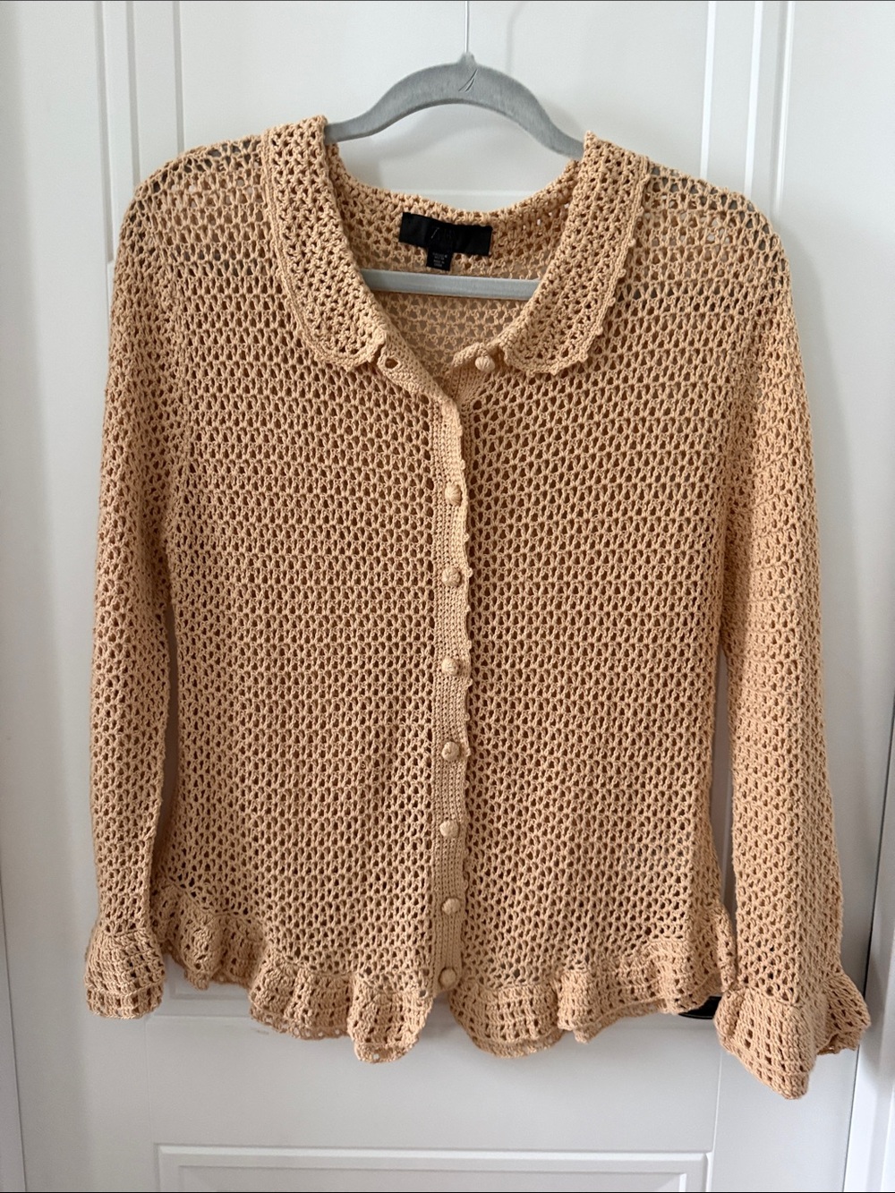 Zara Limited Edition Crochet Button-Front Cardigan with Ruffle Trim